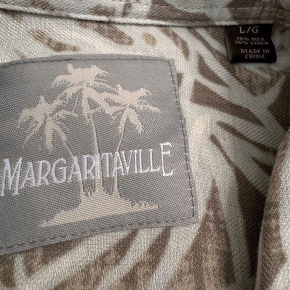 Margaritaville Mens Size L Shirt Short Sleeve Palm Leaf Print Silk‎ Linen Blend - Picture 4 of 8